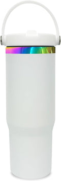 30 oz Tumbler with Handle and Straw, Vacuum Insulated Tumblers with Flip Straw and Top Handle, Leakproof Powder Coated Tumbler, Stainless Steel Travel Mug for Coffee Water (White)