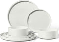 E-far 6-Piece Stoneware Dinnerware Sets, Plates and Bowls Set for 2, Kitchen Modern Dishes Set for Everyday & Formal, Chip and Scratch Resistant, Microwave & Dishwasher Safe, Speckled White