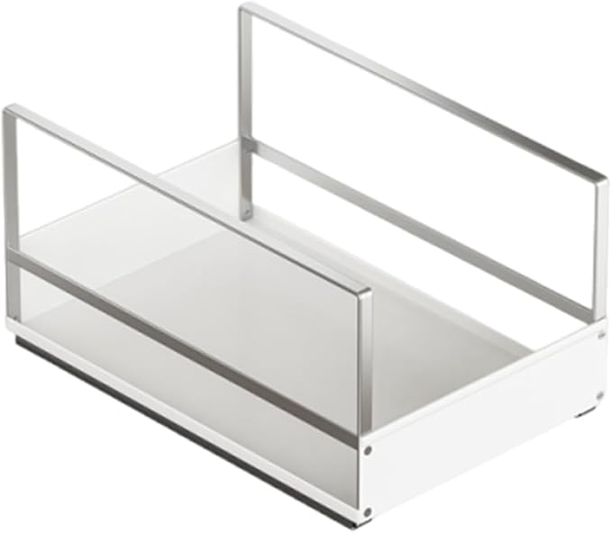 Pull Out Cabinet Organizer with Adhesive Nano Film, Heavy Duty Slide Out Pantry Shelves Drawer Storage, Metal Under Sink Organizers for Bathroom, Kitchen (White,11”W x 16.54”Dx 6.3”H)