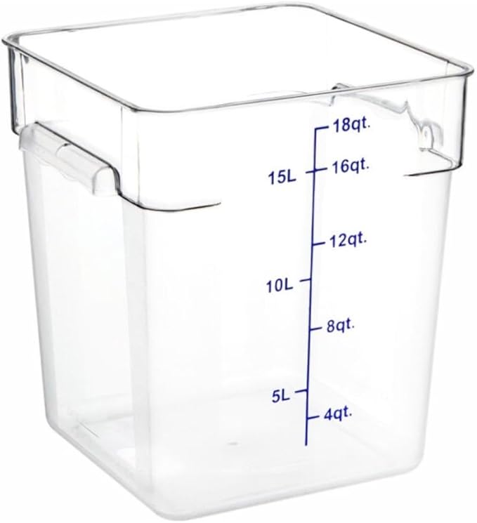 Soro Essentials- 18 qt. Polycarbonate Square Food Storage Container with Graduated Markings Clear Color- Stackable Storage Bin Plastic Food Container with Handle for Pantry Organizer Storage Kitchen