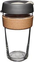 KeepCup Brew Cork, Reusable Glass Tumbler with Natural Cork, Grande Coffee Cup 16oz/454ml - Press