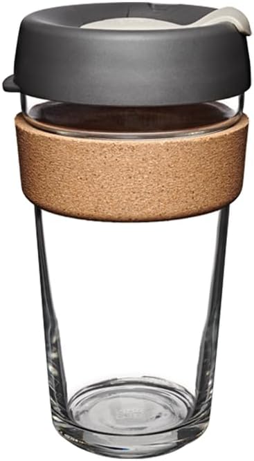 KeepCup Brew Cork, Reusable Glass Tumbler with Natural Cork, Grande Coffee Cup 16oz/454ml - Press