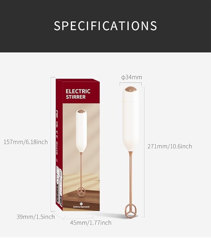 Electric Milk Frother, Handheld Milk Foam Maker with 1W High-Torque Motor, White, Food Grade Material, One-Button Operation, for Coffee Drinks and Baby Food