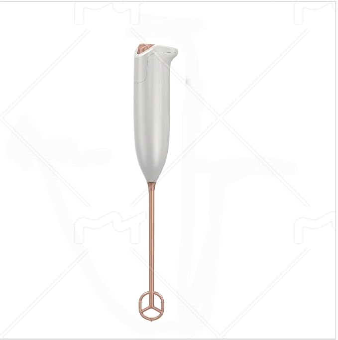 Electric Milk Frother, White, Rose Gold Accents, 1W High-Torque Motor, Handheld Design, Battery Powered, for Coffee Drinks, Baby Food Mixing