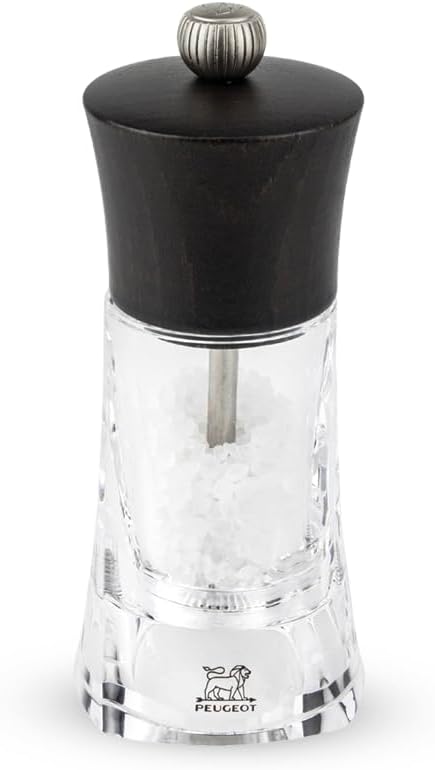 Peugeot - Oleron Manual Dry Salt Mill - Transparent Adjustable Grinder - Acrylic and Beechwood, Chocolate, 5.5 Inches