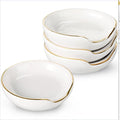 Boao 2.7 Inches Mini Ceramic Spoon Rests, Gold Rim Kitchen Spoon Rests, Mini Cooking Season Soup Holder for Stove Top Countertop, Teaspoon Rest, Coffee Stir Rest (white, 4 Pieces)