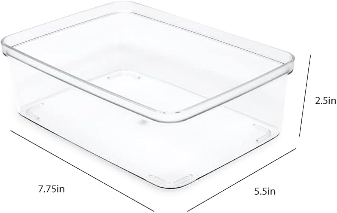 Isaac Jacobs 5-Pack Small Clear Storage Bins (5.5” L x 7.75” W x 2.5” H), Plastic Organizer for Home, Office, Kitchen, Fridge/Freezer, Desk, Bathroom, Drawers, BPA Free, Food Safe (5-Pack, Small)