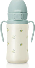 GROSMIMI Insulated 316 Stainless Steel Spill Proof Straw Cup, Water bottle with Flip Top for Toddlers, BPA Free (olive, 10oz)