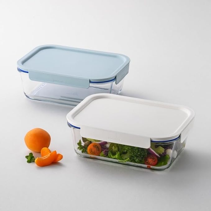 LocknLock LNG445S3W The Clear Borosilicate Glass Food Storage Containers with Lids, 6-Piece Set for Kitchen, Lunch, Meal Prep, Leftovers, Leakproof, Freezer, Microwave, and Dishwasher Safe, White