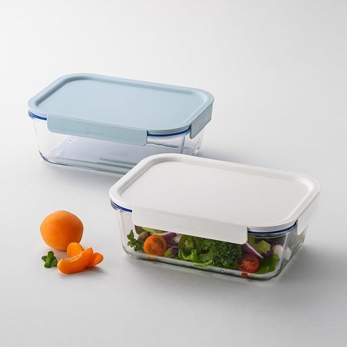 LocknLock LNG455S2M The Clear Heat-Resistant Borosilicate Glass Food Storage Set, 4-Piece (2 Containers + 2 Lids) - Mint