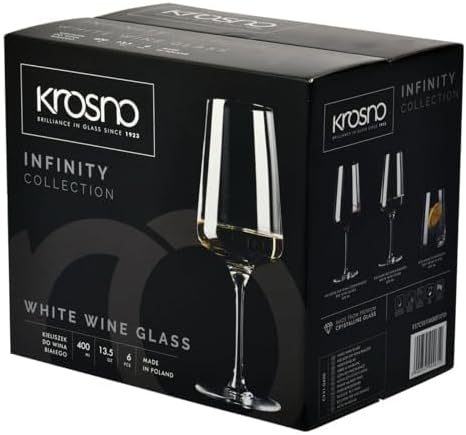 Krosno White and Sparkling Wine Glasses, 6 piece set, 13.52 oz, Infinity Collection, Elegant, Crystal Glass, Lead-free Glass, Dishwasher Safe, Made in Europe
