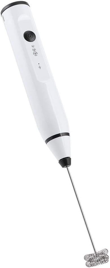 Rechargeable Electric Milk Frother, 3 - Speed Handheld Coffee Mixer with USB Charging, Includes Balloon Whisk for Latte Art, Egg Beating, and Sauce Mixing (White)
