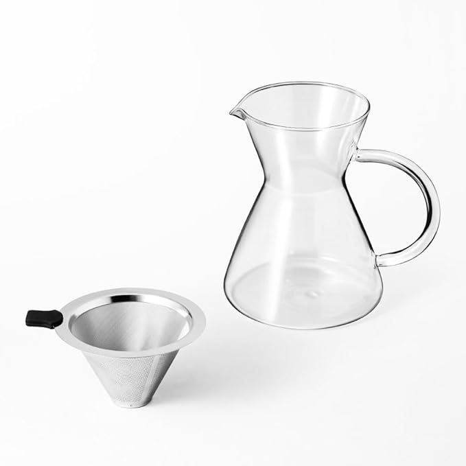 &NE NNS-371 Glass Dripper & Server with Stainless Steel Filter, Clear, Width 6.3 x Depth 4.7 x Height 6.1 inches (16 x 12 x 15.5 cm), Actual Capacity, 15.9 fl oz (450 ml), Heat Resistant Glass