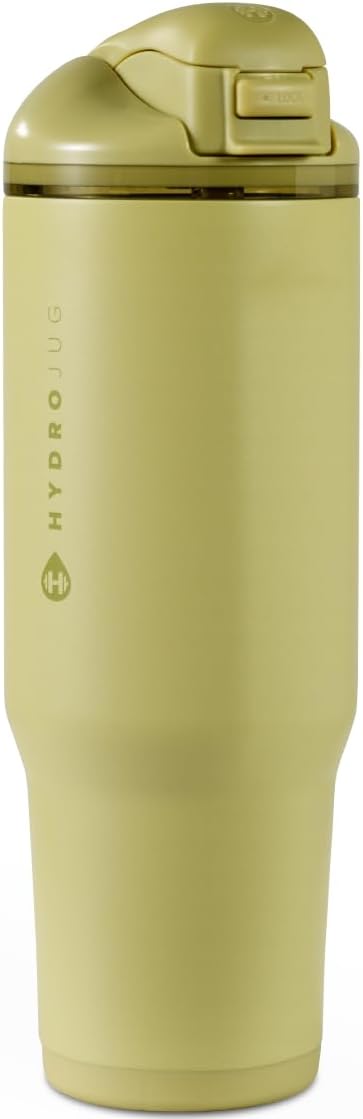 HydroJug Ease2o Water Bottle with Straw & Chug Lid, Stainless Steel, Vented Cap to Help Reduce Pressure, Water-Level Window, Cup Holder Friendly, Non-Slip Base – 32oz, Olive
