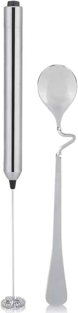 Kitchen Stainless Steel Handheld Milk Frother, Milk Fr Handheld Battery Operated Electric Foam Maker Coffee Milk Frother, Handheld Milk Fr With Spoon