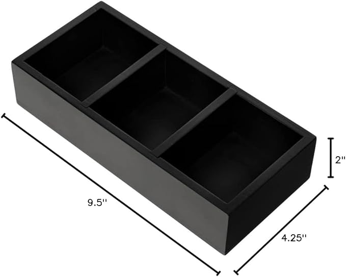 Restaurantware-9.5 x 4.25 x 2 Inch Coffee Condiment Organizer, 1 Rectangle Creamer Organizer - 3 Compartments, Black Bamboo Coffee Accessory Caddy, Won't Chip, For Tea And Sugar Packets
