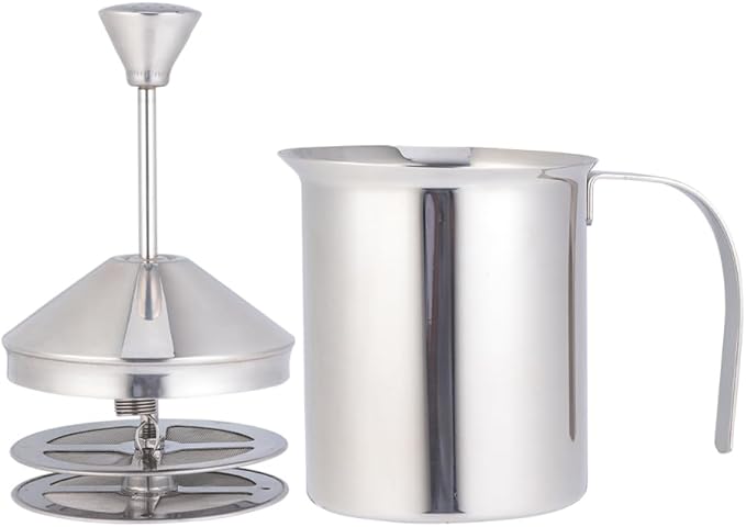 Cabilock 400cc Stainless Steel Manual Frother Double Layer Filter Screen Coffee Frothing Pitcher for Rich Coffee Shop