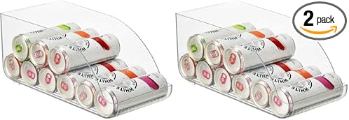 mDesign Compact Plastic Kitchen and Pantry Storage Organizer Bin for Tall Skinny Soda/Pop Cans - Kitchen, Pantry, Refrigerator - Clear (Pack of 2)