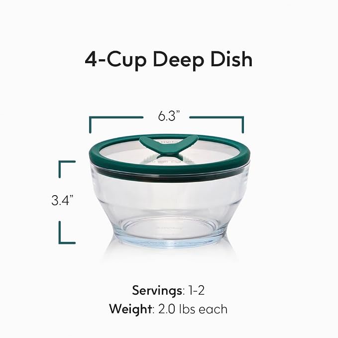 Anyday 2-Pack (4-Cup Deep) Glass Food Storage with Glass Lids | Plastic-Free Meal Prep & Microwave Cookware | Stackable Airtight Storage Container with Vented Lid for Microwave-Safe Reheating