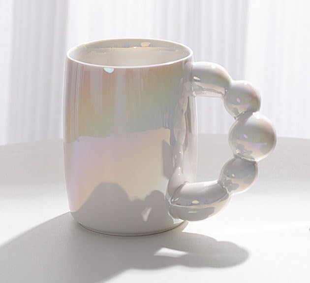 Pearl Ceramic Coffee Mug for Tea Latte Milk Cute Love Shape Cup for Home Office Women Gift 6.5 oz (Pearls White, 380 ml)