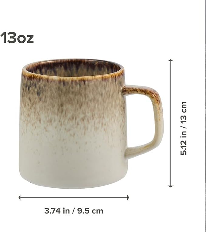 Yellowstone 4-Pc Rainwater Mug Set – Durable Stoneware Coffee Mugs with Reactive Glaze Finish, 13 oz, Microwave & Dishwasher Safe – Rustic Modern Design for Everyday Use