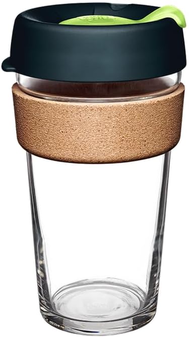 KeepCup Brew Cork, Reusable Glass Tumbler with Natural Cork, Grande Coffee Cup 16oz/454ml - Deep