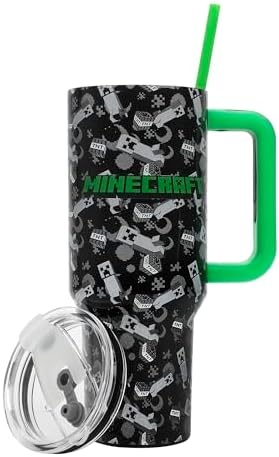 Bioworld Minecraft Creeper & TNT 40 Oz Black Stainless Steel Tumbler With Handle