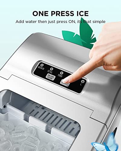 Ice Makers Countertop - Silonn Portable Ice Maker Machine for Countertop, Make 26 lbs Ice in 24 hrs, 2 Sizes of Bullet-Shaped Ice with Ice Scoop and Basket, Silver