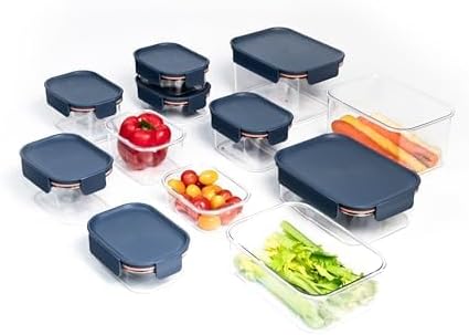 LocknLock Tritan Plastic Bisfree Modular Plus Food Storage Container Set, BPA-Free, Stackable, Dishwasher and Freezer-Safe, 24-Piece Set with 12 Boxes and 12 Lids, Navy