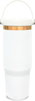 30 oz Tumbler with Handle and Straw, Vacuum Insulated Tumblers with Flip Straw and Top Handle, Leakproof Powder Coated Tumbler, Stainless Steel Travel Mug for Coffee Water (White, 1 Pack)