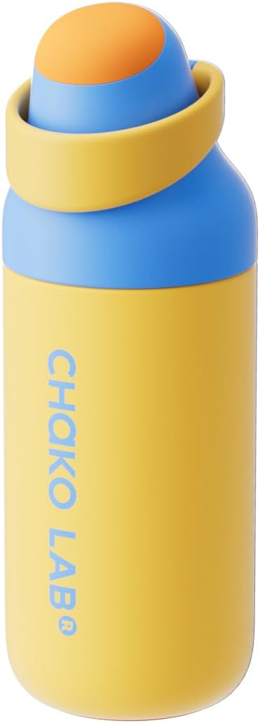 CHAKO LAB Insulated Stainless Steel Water Bottle, BPA-Free Sports Water Bottle,Spout and Straw,Leak Proof Locking Lid,Designed for Travel, School, and Sport,BPA Free,18 oz,Sunshine