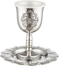 4.7 Inches Metal Non Tarnish Kiddush Cup and Tray Set with “Boreh Peri Hagefen” Inscription, Elegant Jewish Kiddush Cup with Beautiful Packaging