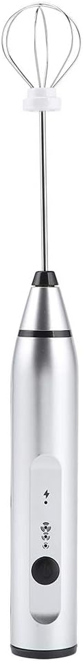 Rechargeable Electric Milk Frother, 3 - Speed Handheld Coffee Mixer with USB Charging, Includes Balloon Whisk for Latte Art, Egg Beating, and Sauce Mixing (Silver)