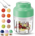 Electric Garlic Chopper, Mini Portable Veggie Cutter with 4/6 Stainless Steel Blades, Portable Wireless Rechargeable Mini Electric Garlic Food Chopper for Garlic, Onion, Chili, Nuts (Green,320ML)