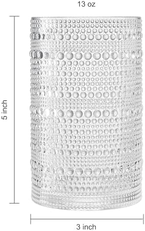 Khen Plastic Hobnail Drinking Glasses Set of 12 Clear Color Cups 6x 10oz Lowball & 6x 1oz Highball Acrylic Beaded Design, BPA-Free, Dishwasher Safe Indoor/Outdoor Drinkware Water, Juice, Cocktails