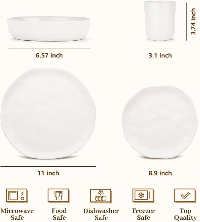 Cabtnca Plates and Bowls Sets for 4, 16 Pcs Modern Stoneware Dinnerware Sets, Highly Chip Scratch Resistant, Microwave & Dishwasher Safe, Irregular Dish Set for Kitchen Home, Speckled White
