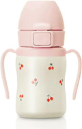 GROSMIMI Insulated 316 Stainless Steel Spill Proof Straw Cup, Water bottle with Flip Top for Toddlers, BPA Free (cherry, 6oz)