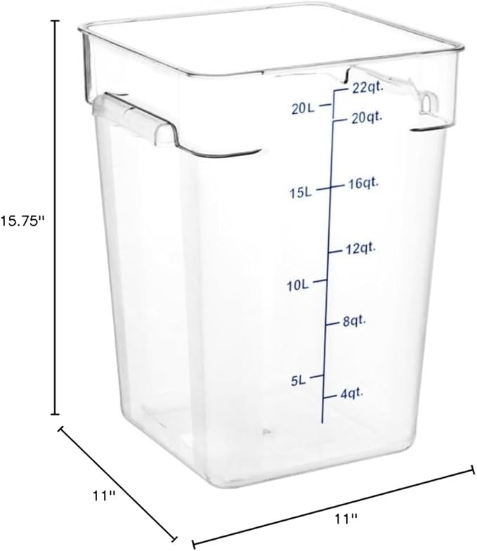 Soro Essentials- 22 qt. Polycarbonate Square Food Storage Container with Graduated Markings Clear Color- Stackable Storage Bin Plastic Food Container with Handle for Pantry Organizer Storage Kitchen