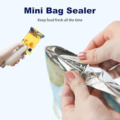 2025 Mini Bag Sealer, 2-in-1 Rechargeable Heat Sealer & Cutter with Magnet, Portable Handheld Resealer for Plastic & Snack Bags, Ideal for Food Storage (White)