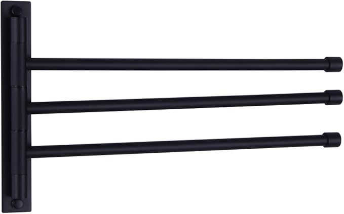 GERZWY Bath Towel Holder Swing Out Towel Bar SUS 304 Stainless Steel Bathroom Hand Towel Rack 3-Bar Folding Arm Swivel Hanger Wall Mount Matte Black HYG03-BK