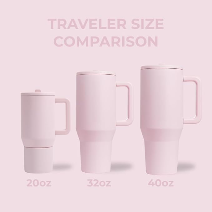 HydroJug Traveler 32oz, Insulated Tumbler with Handle & Straw, Pink Sand