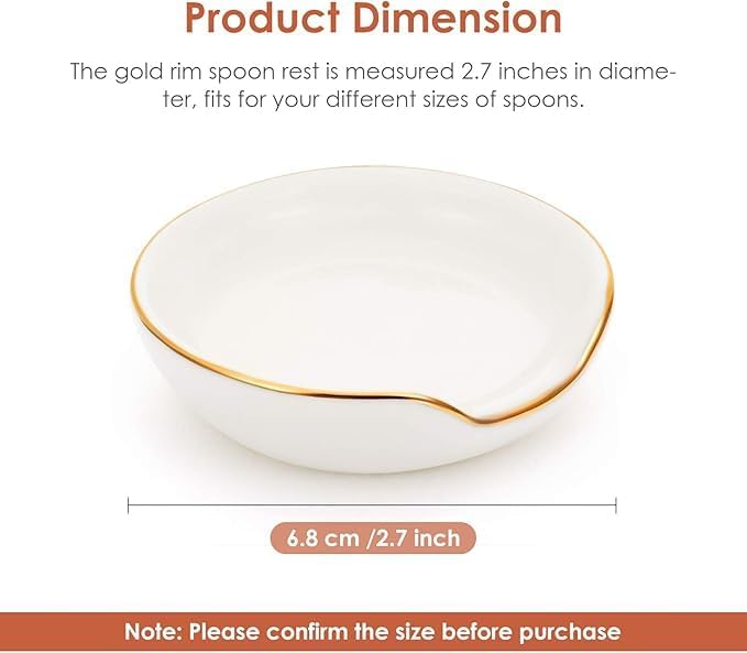 Boao 2.7 Inches Mini Ceramic Spoon Rests, Gold Rim Kitchen Spoon Rests, Mini Cooking Season Soup Holder for Stove Top Countertop, Teaspoon Rest, Coffee Stir Rest (white, 4 Pieces)