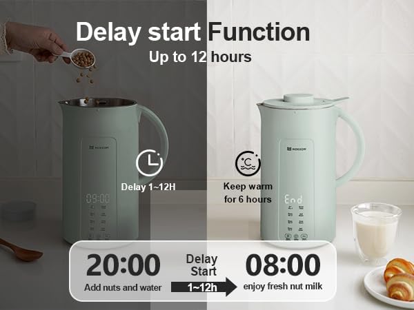 MOKKOM Nut Milk Maker, 42oz Automatic Almond Milk Machine for Homemade Plant-Based Milk, Oats, Soy, Dairy Free Beverages, Soy Milk Maker with Delay Start/Keep Warm/Self-Cleaning/Boiling, Green
