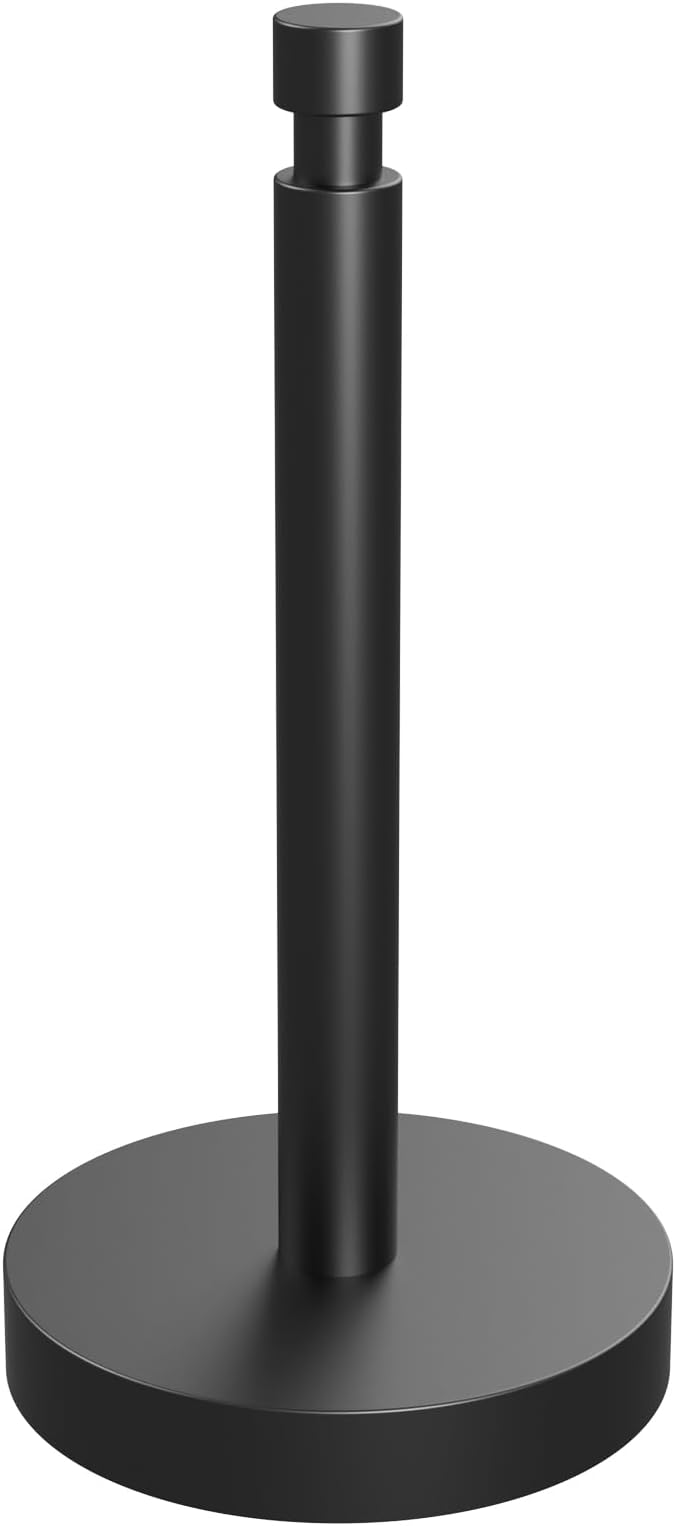 YUMORE Paper Towel Holder Countertop, Black Paper Towel Holder with Weighted Base Non Slip, Standing Paper Towel Roll Holder for Kitchen Bathroom, Stainles Steel (Matte Black)