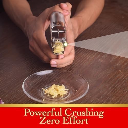 Premium Garlic Press Stainless Steel – Heavy Duty Crusher, Easy Clean, Dishwasher Safe, Includes Brush