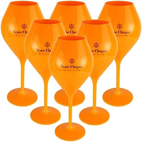 Veuve Clicquot 6x Yellow Trendy Champagne Flutes Polycarbonate Acrylic Poolside Glasses Goblets (Small Edition)