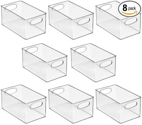 mDesign Plastic Home Closet Organizer - Basket Storage Holder Bin w/ Handles for Bedroom, Bathroom, Cabinet Shelves, Entryway, and Hallway - Holds Sweaters, Purses - Ligne Collection - 8 Pack - Clear