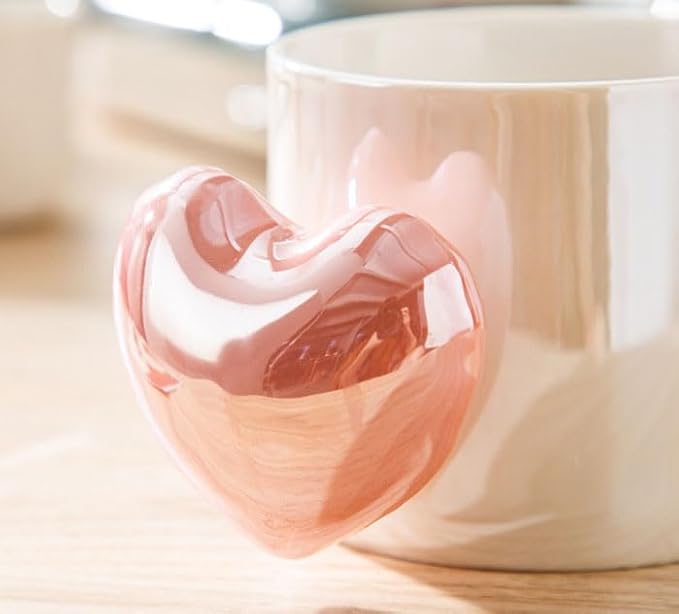 Pearl Ceramic Coffee Mug for Tea Latte Milk Cute Love Shape Cup for Home Office Women Gift 6.5 oz (love pearl purple, 330 ml)