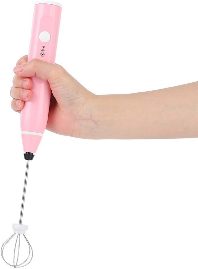 Rechargeable Electric Milk Frother, 3 - Speed Handheld Coffee Mixer with USB Charging, Includes Balloon Whisk for Latte Art, Egg Beating, and Sauce Mixing (pink)