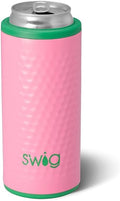 Swig Life Skinny Can Cooler, 12oz Insulated Slim Can Holder, Stainless Steel Cans Cooler, Covers for Tall Beer Bottles, Beach Accessories for Women (Azalea Golf Ball)